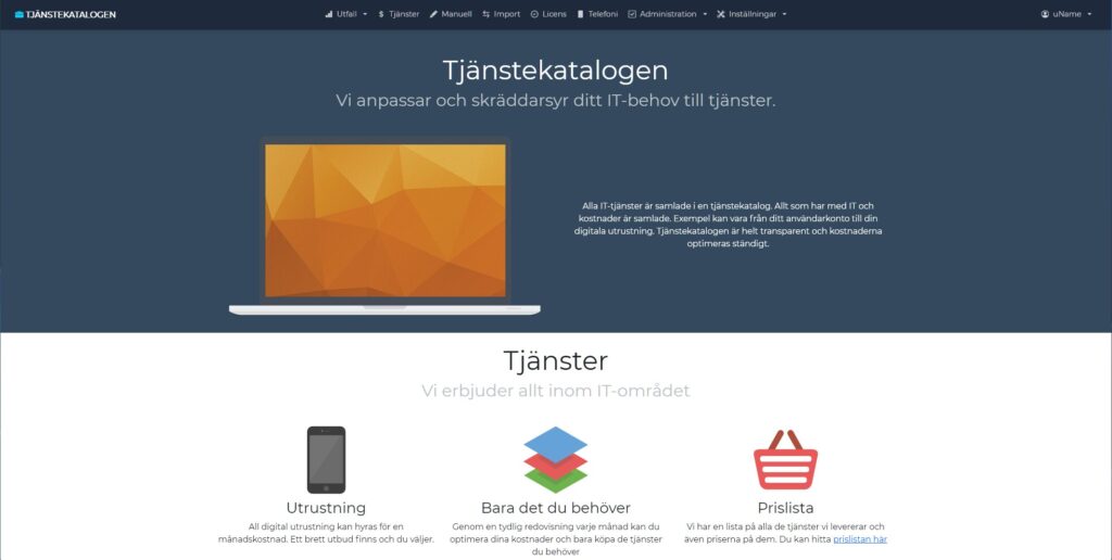 Tjänstekatalogen, startsida